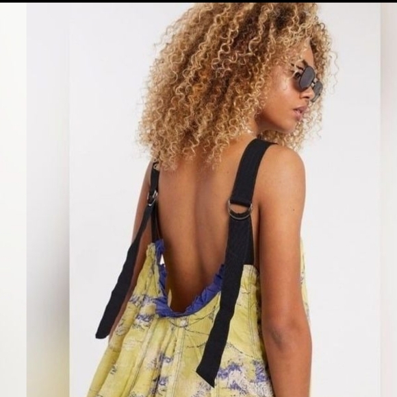 Free People lime green and navy wildlife print low back dress lined w/navy trim - Picture 14 of 15